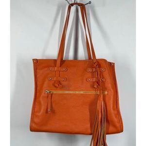 LAGGO Siena-Orange Pebble Leather Tote Bag W/ Front Zipper Pocket, Tassel & Gold